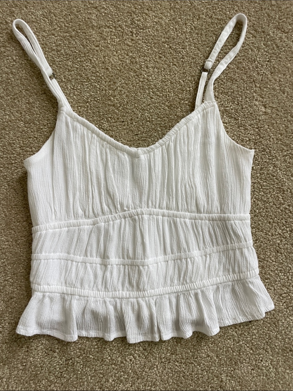 Hollister White Textured Ruffle Hem Tank Top XS